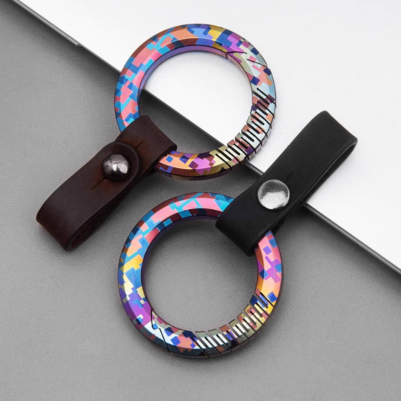 Titanium Alloy Mosaic Pattern Rainbow Color Round Keychain