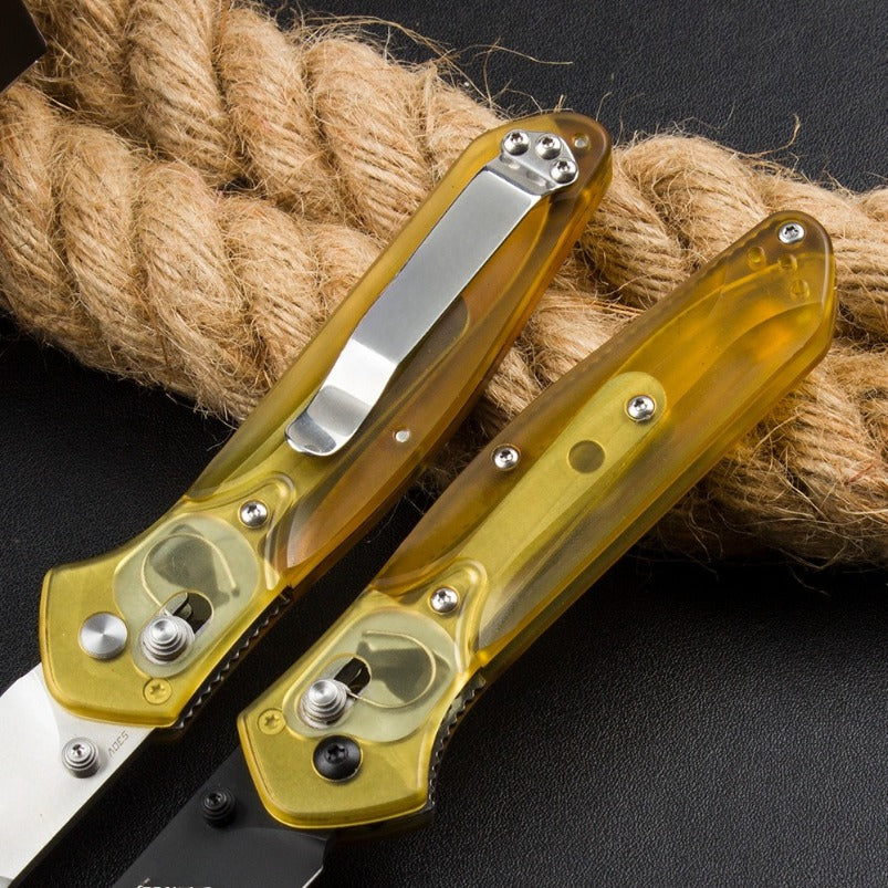 BM940 D2 Steel Folding Knife Transparent Yellow Handle