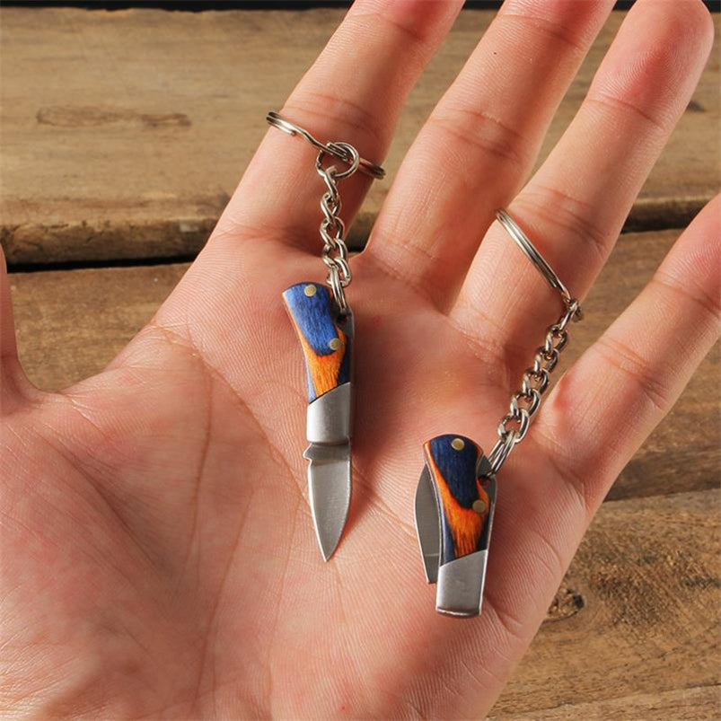 Wooden Handle Mini Folding Knife Keychain Pendant