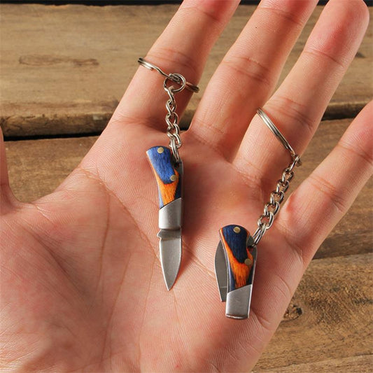 Wooden Handle Mini Folding Knife Keychain Pendant