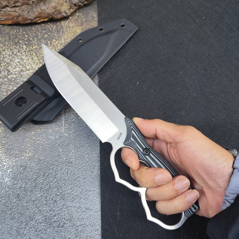 Dual Heart Knuckle Duster Straight Knife with Sheath