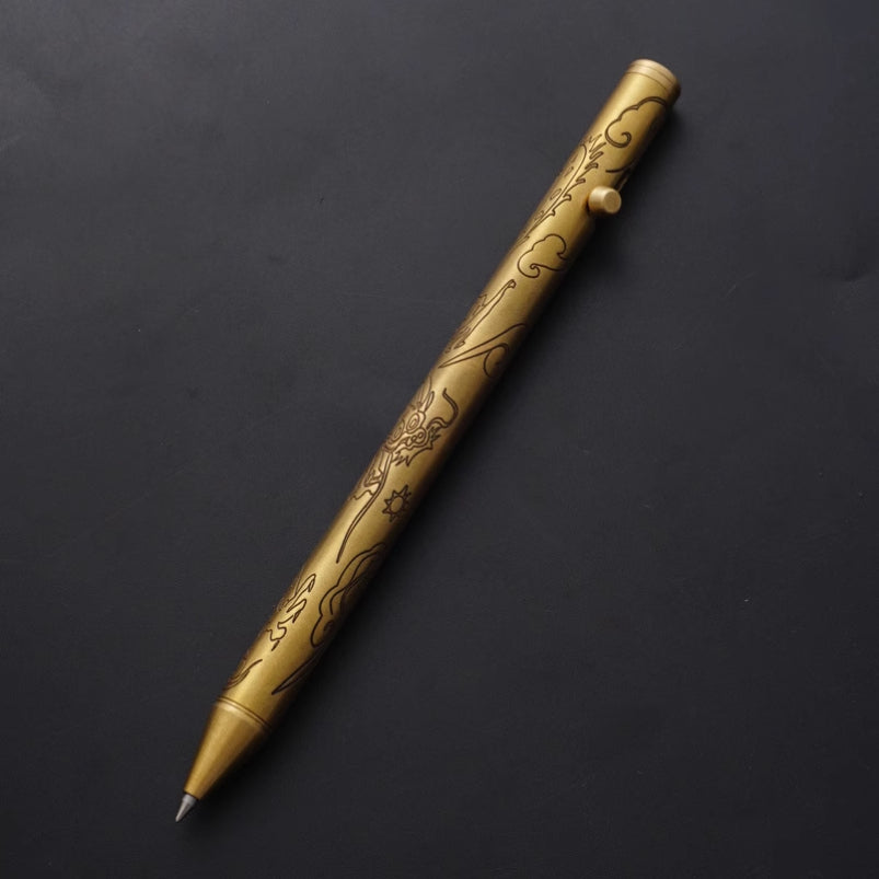 Brass Carved Dragon Pattern Signature Pen