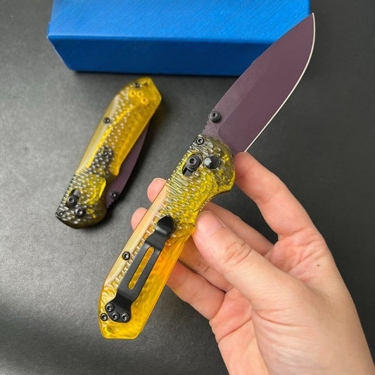 BM Mini 565PL-2501 Folding Knife Hammered Clear PEI Handle