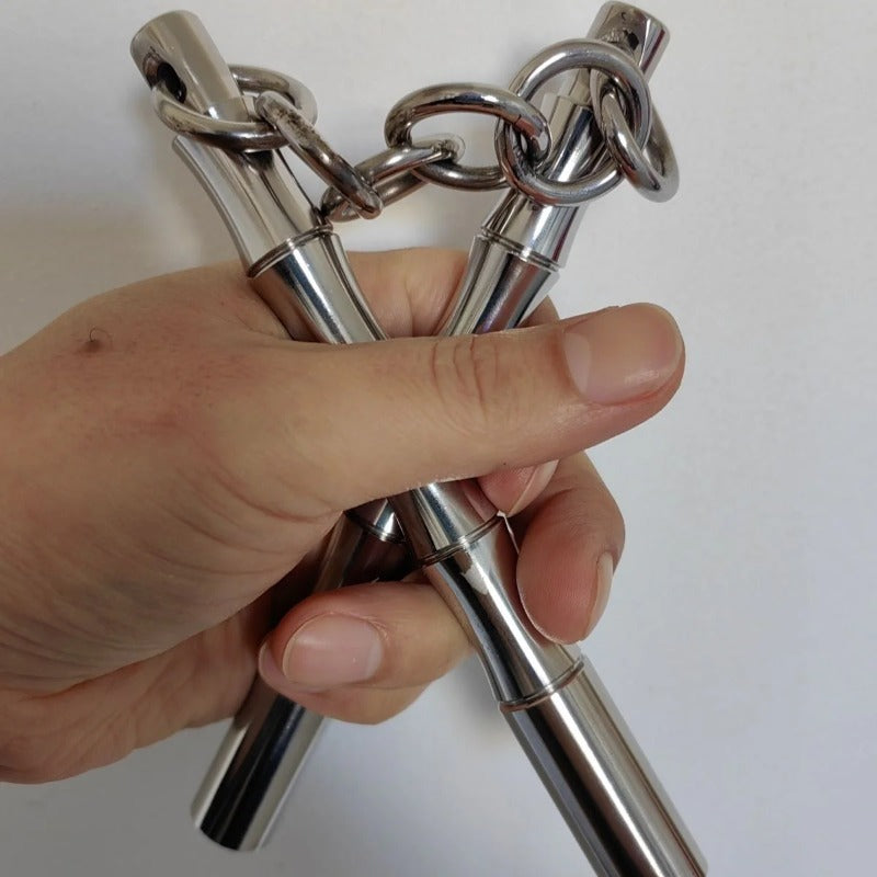 Pratica di difesa portatile con doppio bastone in acciaio solido mini