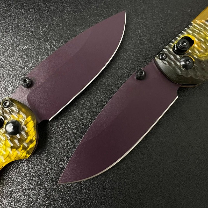 BM Mini 565PL-2501 Folding Knife Hammered Clear PEI Handle