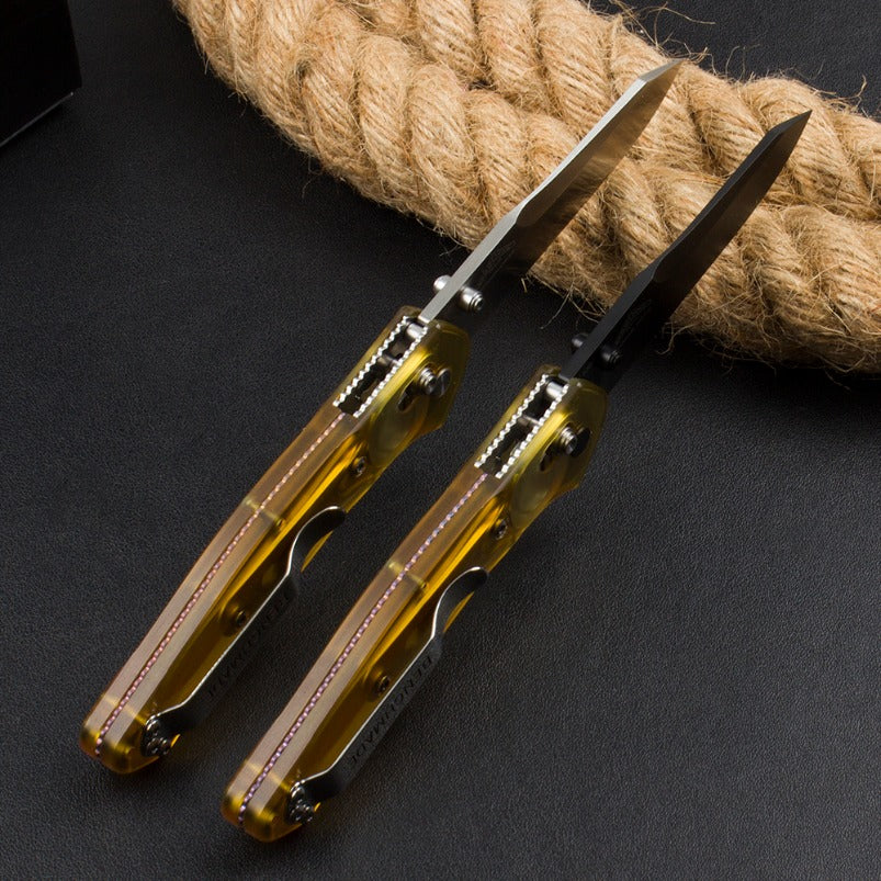 BM940 D2 Steel Folding Knife Transparent Yellow Handle