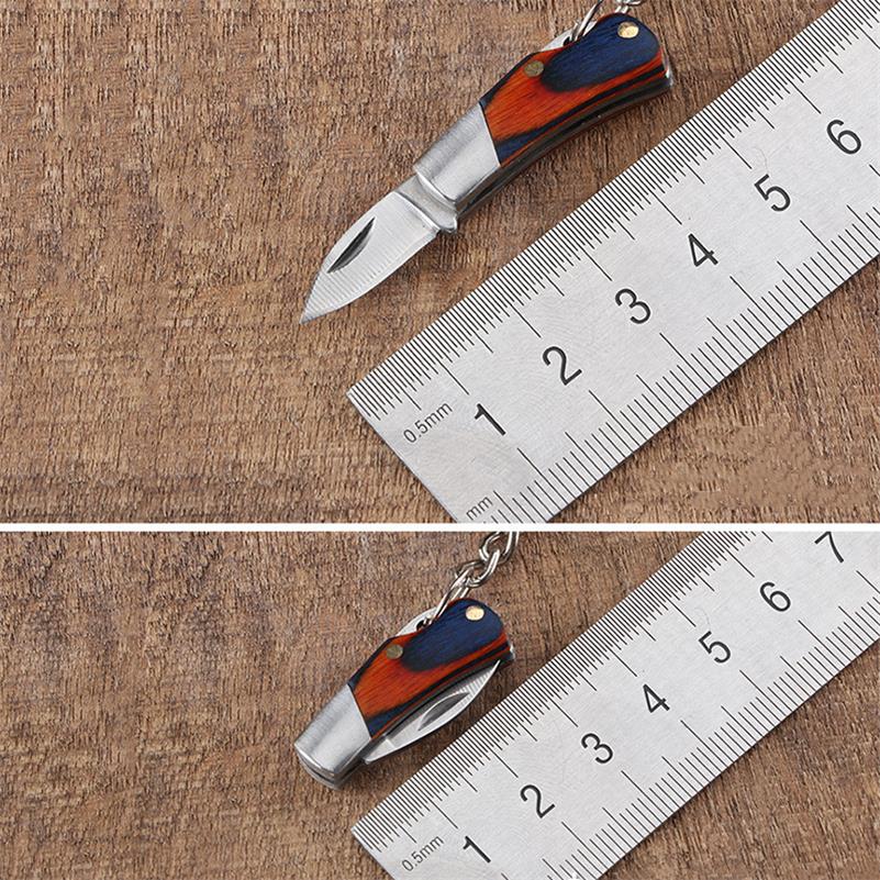 Wooden Handle Mini Folding Knife Keychain Pendant