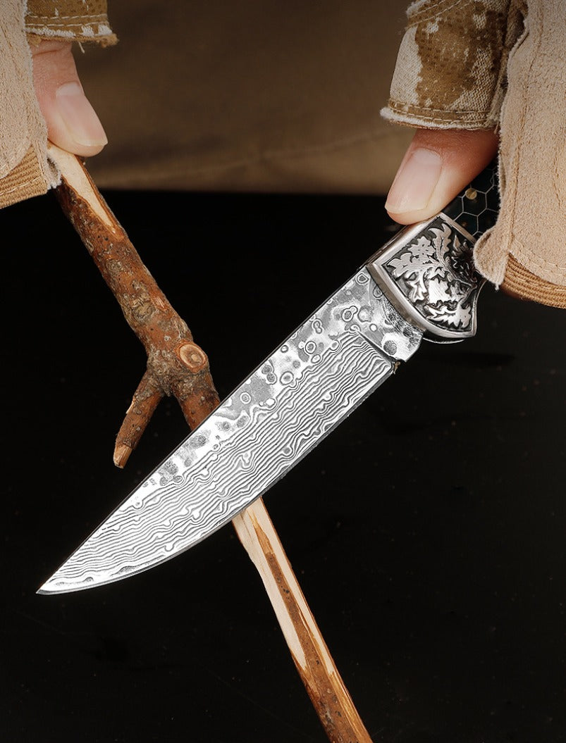 High Quality Damascus Steel Folding Knife Outdoor Safety-defend EDC