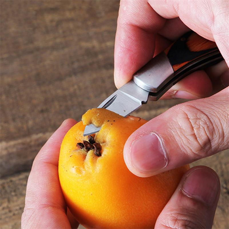 Wooden Handle Mini Folding Knife Keychain Pendant