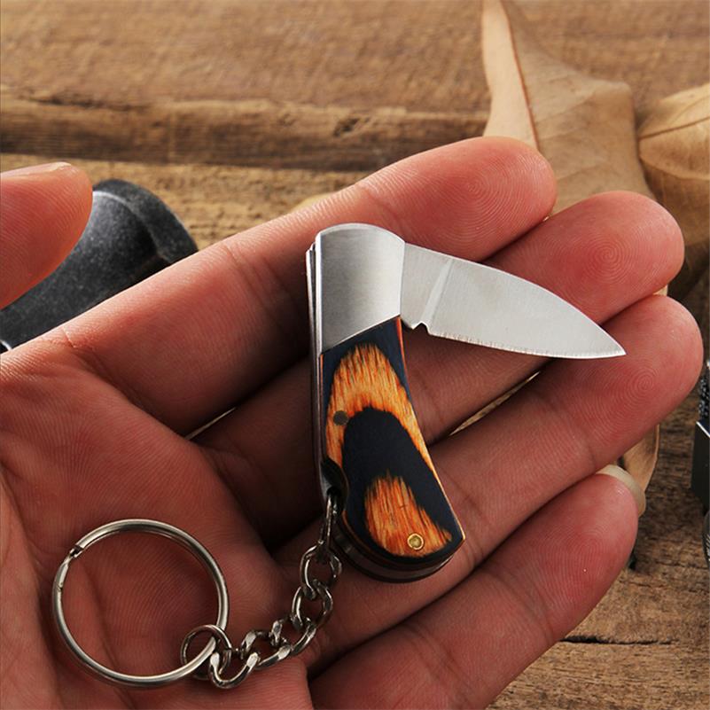 Wooden Handle Mini Folding Knife Keychain Pendant