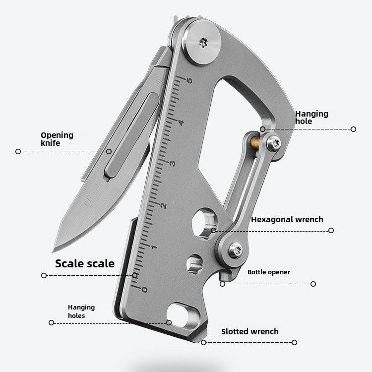 Titanium Multi-Tool Keychain Knife Bottle Wrench Opener