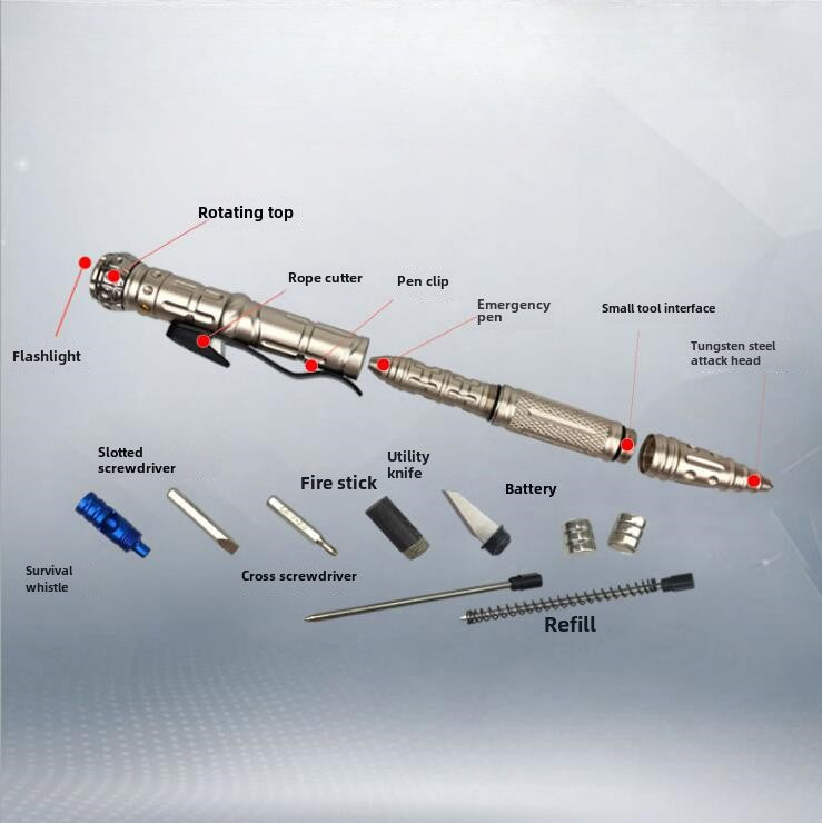 Multifunctional Gyro Tactical Pen Tactical Pen Tungsten Steel LED Lighting