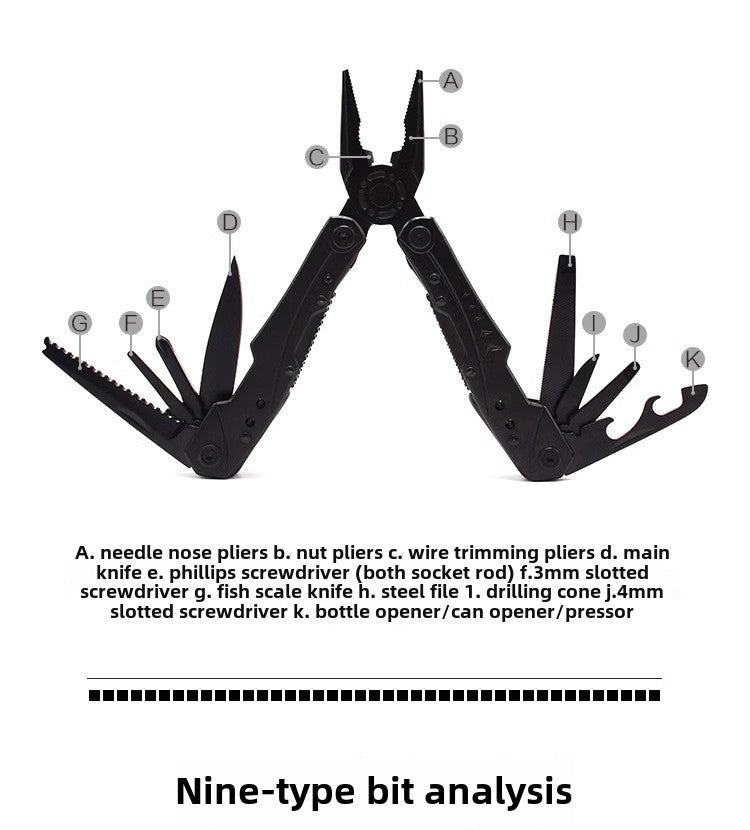 Portable Stainless Steel Multi-Bit Foldable Pliers Knife Crewdriver