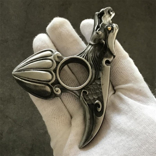 Silver dragon single finger knuckle duster stainless steel front view
