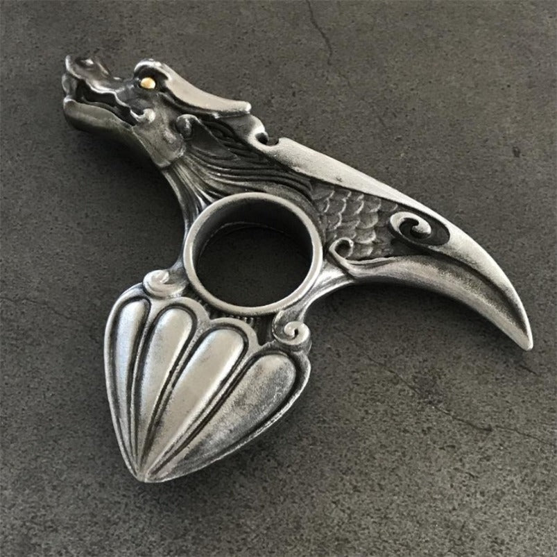 Back view of stainless steel dragon knuckle duster