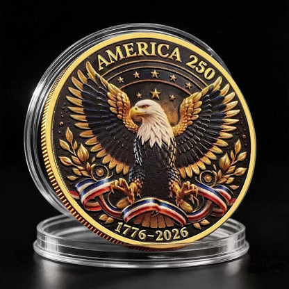 250th Anniversary Coin Statue of Liberty Bald Eagle Embossed Gold-Plated Collectible Commemorative Badge
