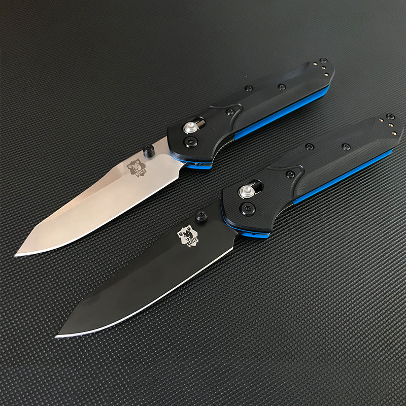 Liome 945 Dual Color G10 Black Handle Blue Stripe Folding Knife