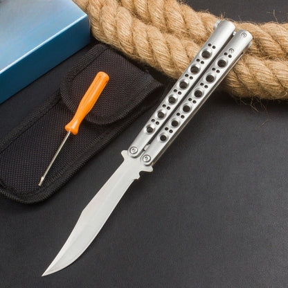 Balisong knife latch and pivot hardware detail