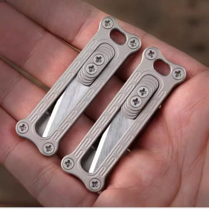 Titanium/Brass Slide-out Sharp Blades Mini Knife with Keychain EDC