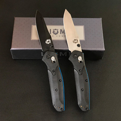 Liome 945 Dual Color G10 Black Handle Blue Stripe Folding Knife