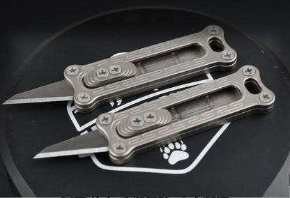 Titanium/Brass Slide-out Sharp Blades Mini Knife with Keychain EDC