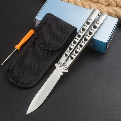 BM series balisong knives with nylon pouch and rope background