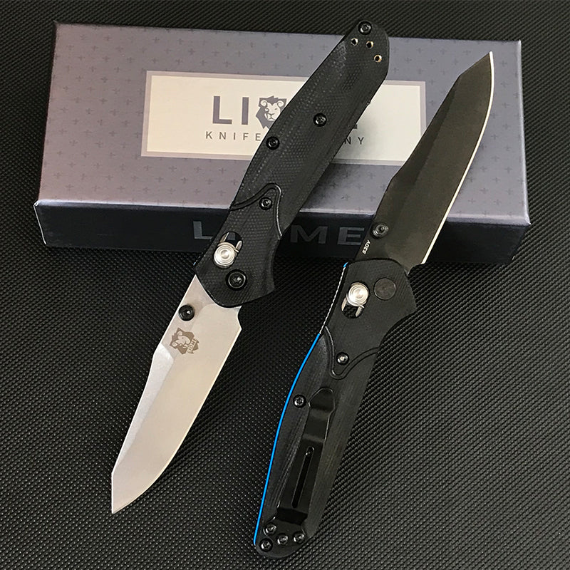 Liome 945 Dual Color G10 Black Handle Blue Stripe Folding Knife