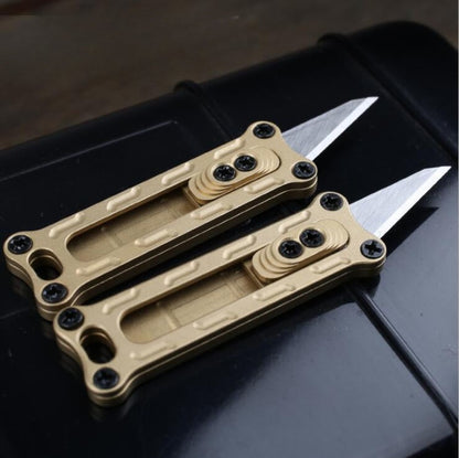 Titanium/Brass Slide-out Sharp Blades Mini Knife with Keychain EDC