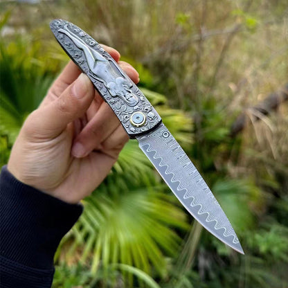 Double Sided Beauty Handle Damascus Blade Folding Knife