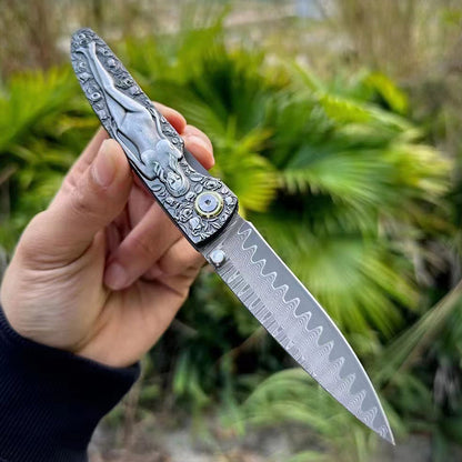 Double Sided Beauty Handle Damascus Blade Folding Knife