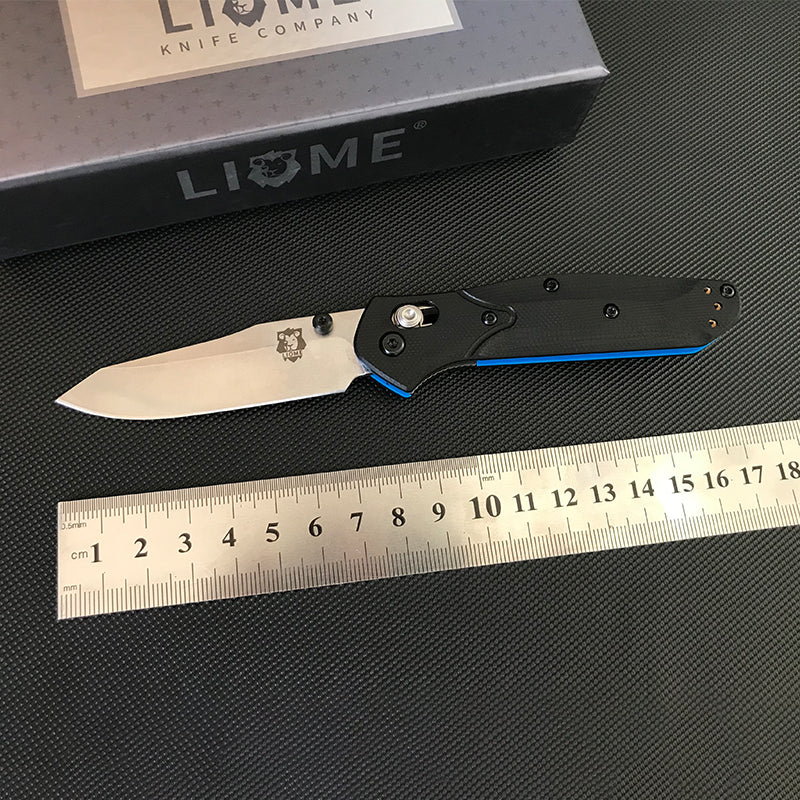 Liome 945 Dual Color G10 Black Handle Blue Stripe Folding Knife