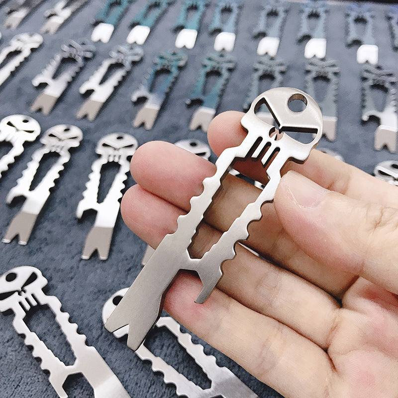Titanium Skull Multi-Tool Keychain – 6-in-1 EDC Pry Bar