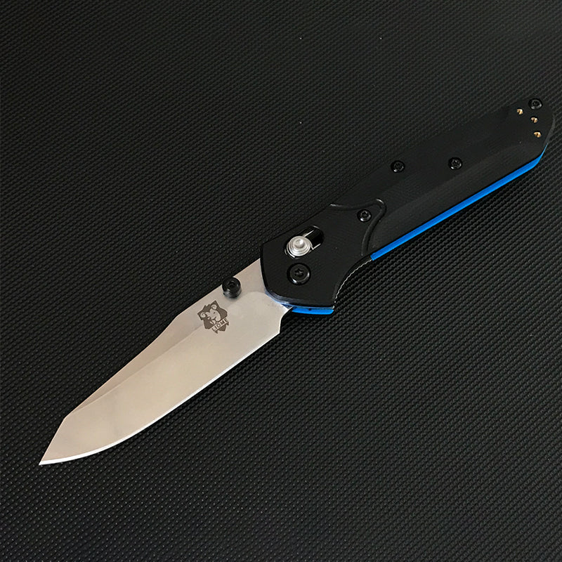 Liome 945 Dual Color G10 Black Handle Blue Stripe Folding Knife