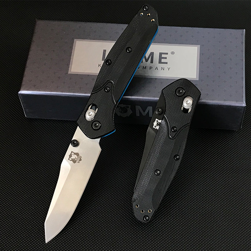 Liome 945 Dual Color G10 Black Handle Blue Stripe Folding Knife