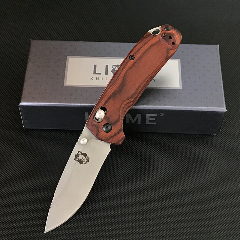 Liome 15031 Folding Knife Stone Wash Blade Wooden Handle