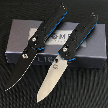 Liome 945 Dual Color G10 Black Handle Blue Stripe Folding Knife