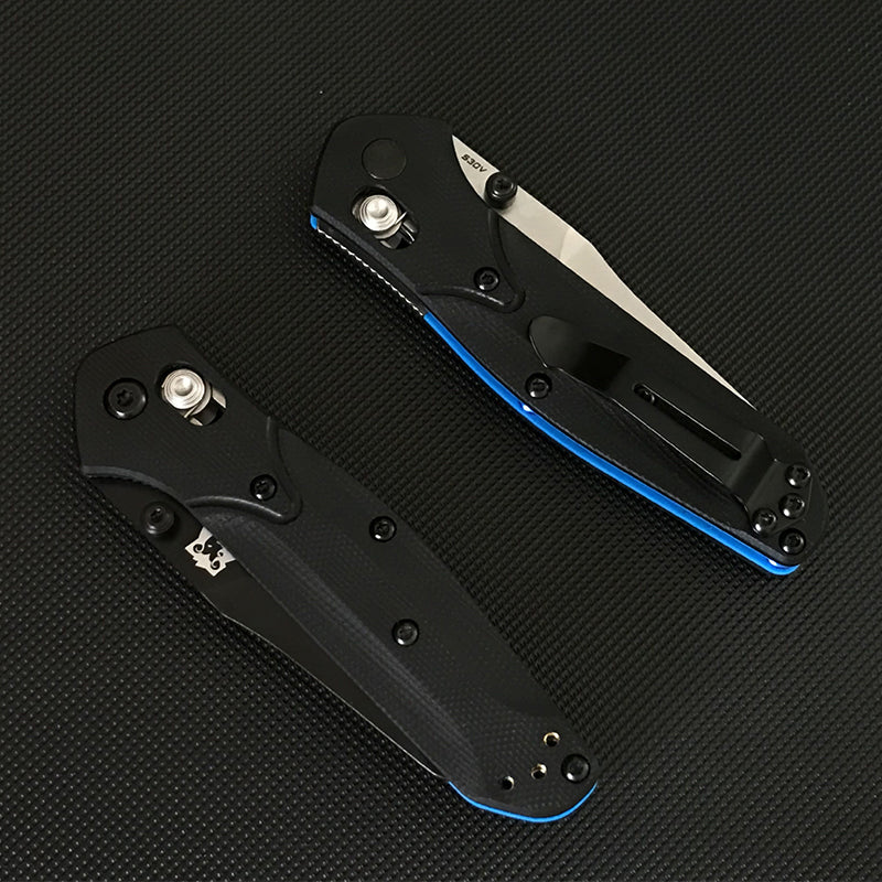 Liome 945 Dual Color G10 Black Handle Blue Stripe Folding Knife