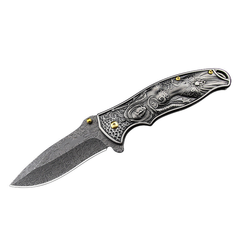 Nyx- Embossed Handle Folding Knife Outdoor Self Defense EDC Tool