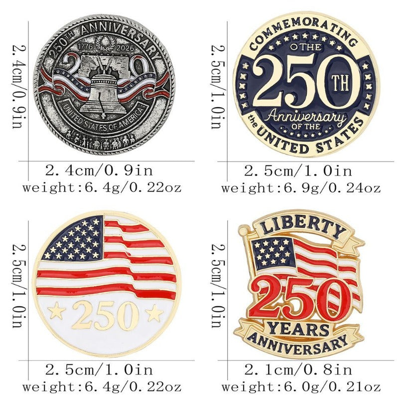 US Independence Day 250 Anniversary Brooch Stars Flag Letters Big Clock Badge Clothes Accessories