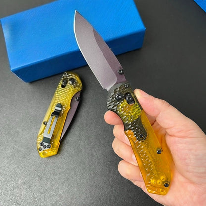 BM Mini 565PL-2501 Folding Knife Hammered Clear PEI Handle