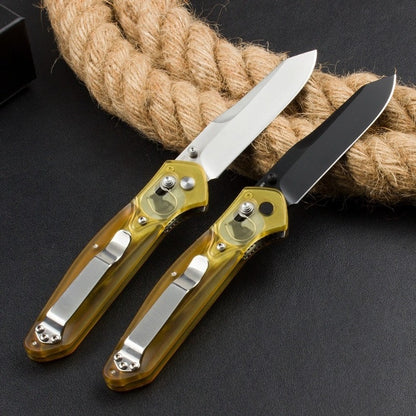 BM940 D2 Steel Folding Knife Transparent Yellow Handle