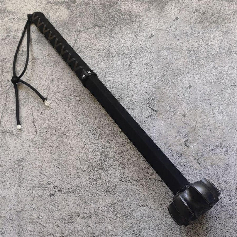 Full-wrap steel shatter hammer with paracord-style diamond-cut grip, 400mm overall length