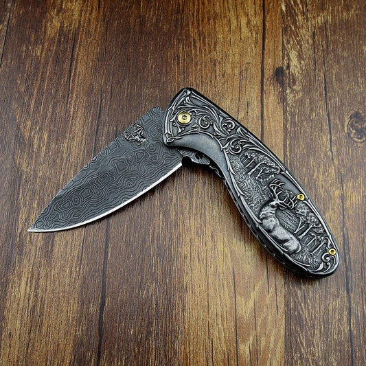 3D Engraving Handle Folding Knife Outdoor Protective EDC Tool