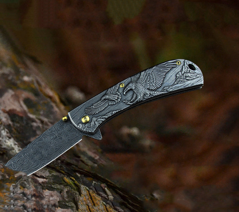 3D Animal Embossed Handle Folding Knife Hunting Defense EDC