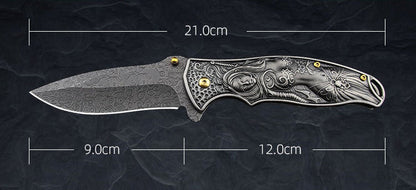 Nyx- Embossed Handle Folding Knife Outdoor Self Defense EDC Tool