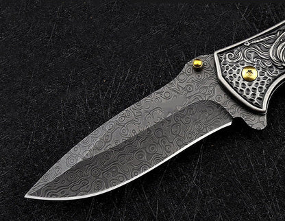 Nyx- Embossed Handle Folding Knife Outdoor Self Defense EDC Tool