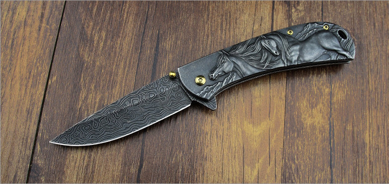 3D Animal Embossed Handle Folding Knife Hunting Defense EDC