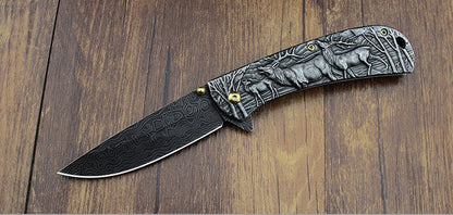 3D Animal Embossed Handle Folding Knife Hunting Defense EDC