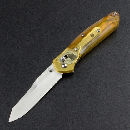 BM940 D2 Steel Folding Knife Transparent Yellow Handle