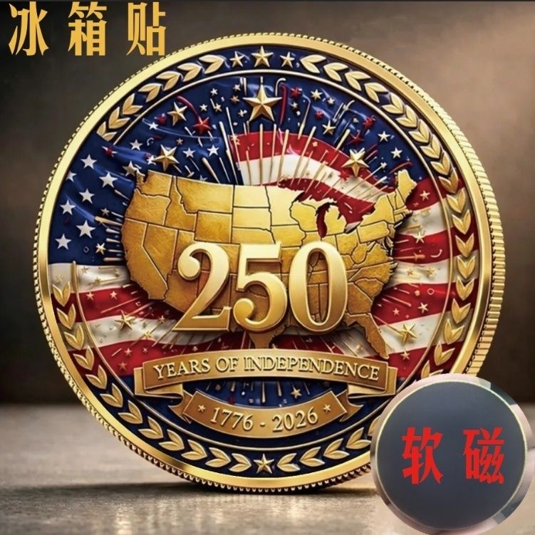 U.S. 250th Anniversary Metal Fridge Magnet with Soft Magnetic Backing—Home Decor Magnet